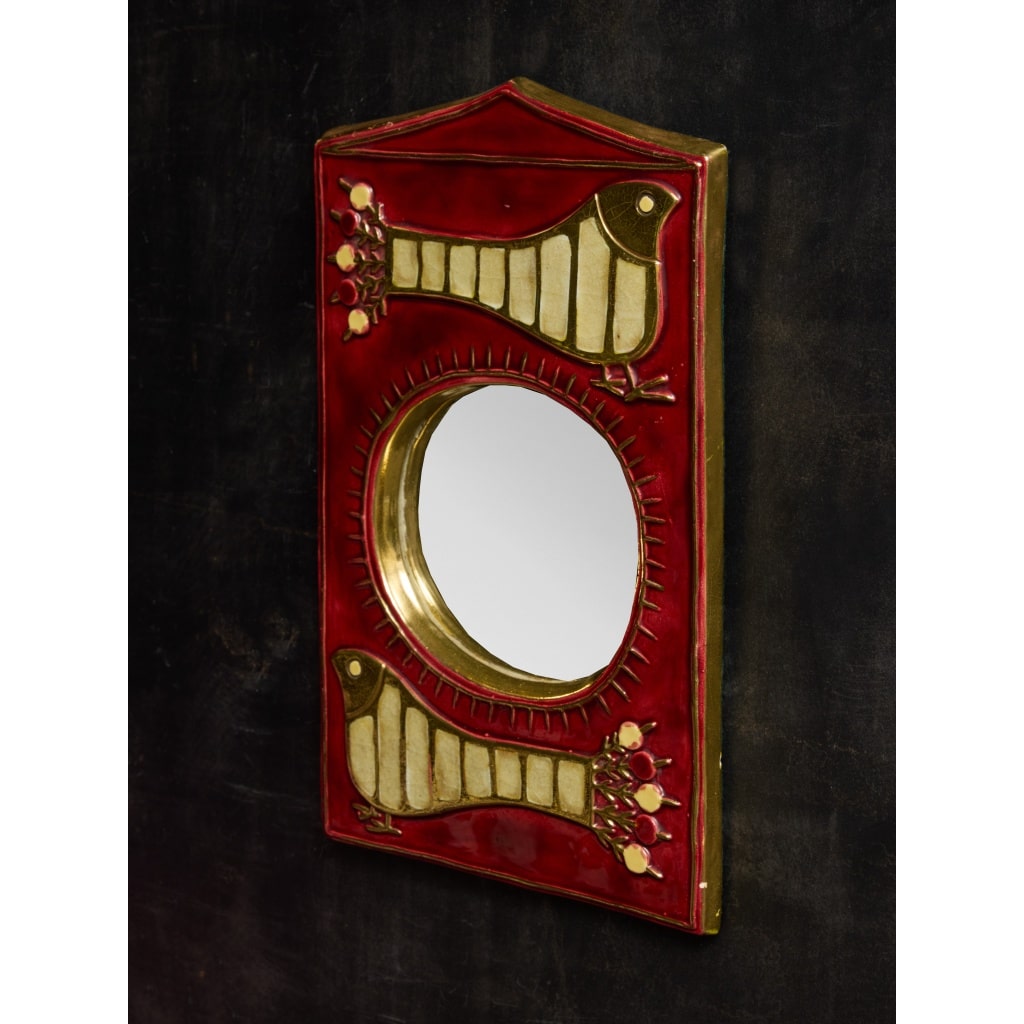 Mithe Espelt Red Ceramic and Birds Decor Mirror | Biron 