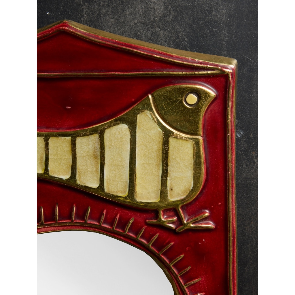 Mithe Espelt Red Ceramic and Birds Decor Mirror | Biron 