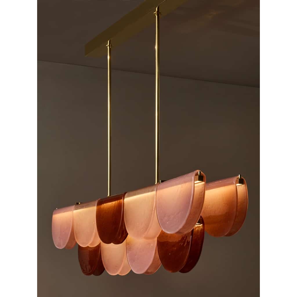 Burgundy, Blush and Powder Pink Murano Glass Long Chandelier | Biron 