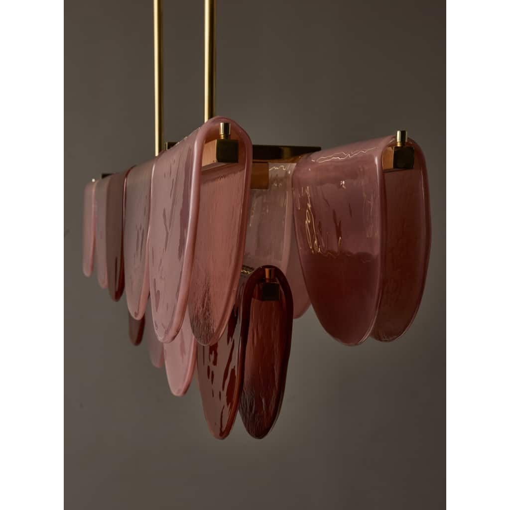 Burgundy, Blush and Powder Pink Murano Glass Long Chandelier | Biron 
