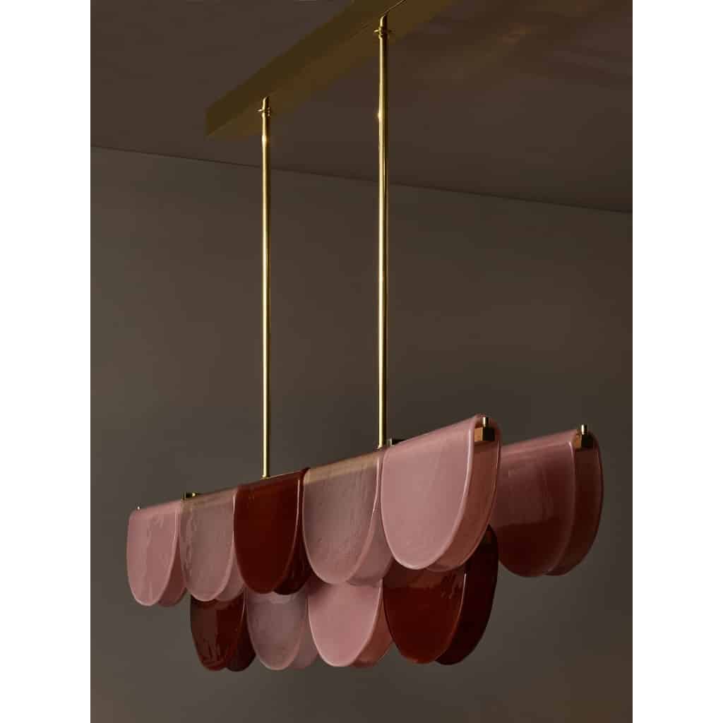 Burgundy, Blush and Powder Pink Murano Glass Long Chandelier | Biron 