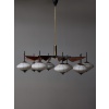 Brass, Wood and Glass Lanterns Stilnovo Chandelier | Biron 