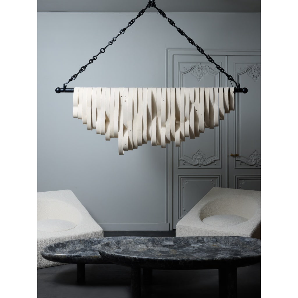 Long Chandelier in Iron and Ceramic by Olivia Cognet | Biron 