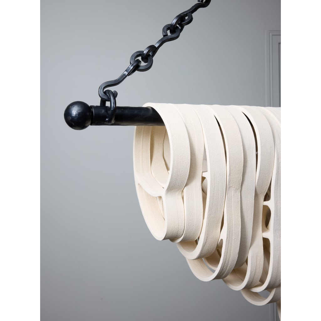 Long Chandelier in Iron and Ceramic by Olivia Cognet | Biron 