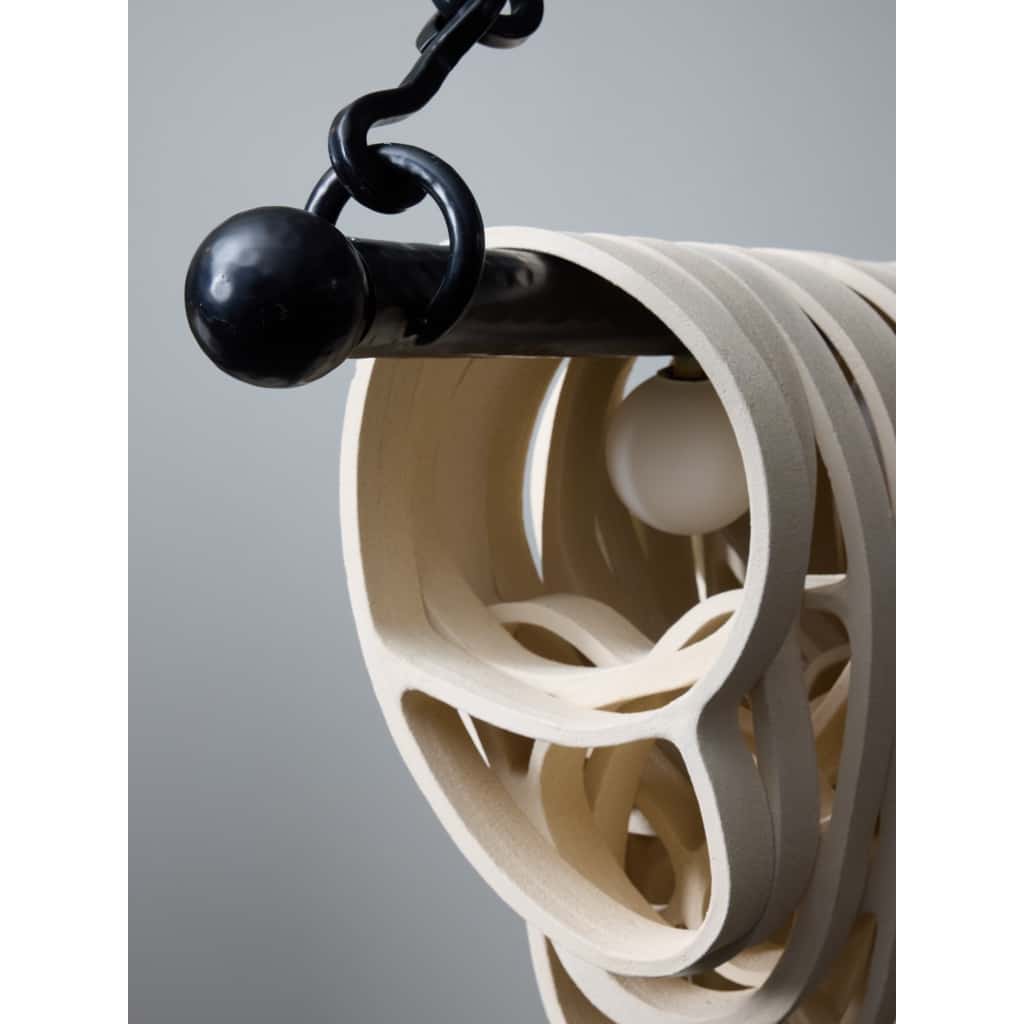 Long Chandelier in Iron and Ceramic by Olivia Cognet | Biron 