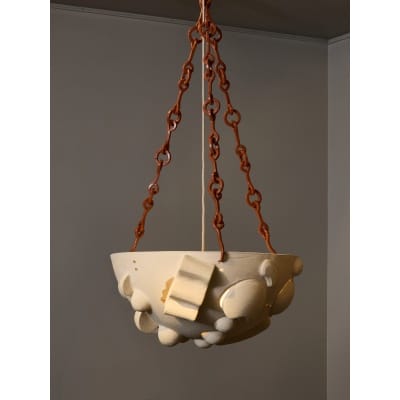 Ceramic Bowl Chandelier with Custom Chain by Olivia Cognet