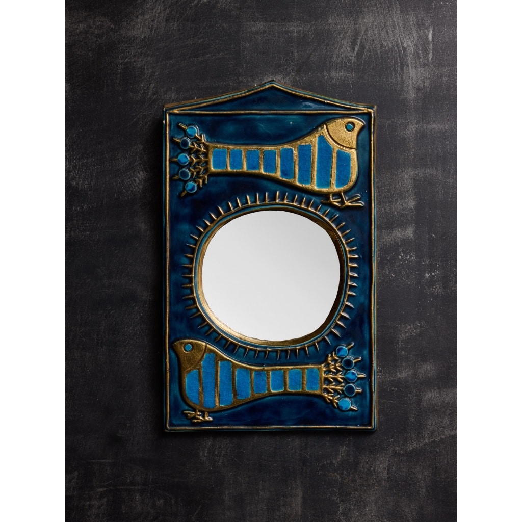 Mithe Espelt Blue Ceramic and Birds Decor Mirror | Biron 