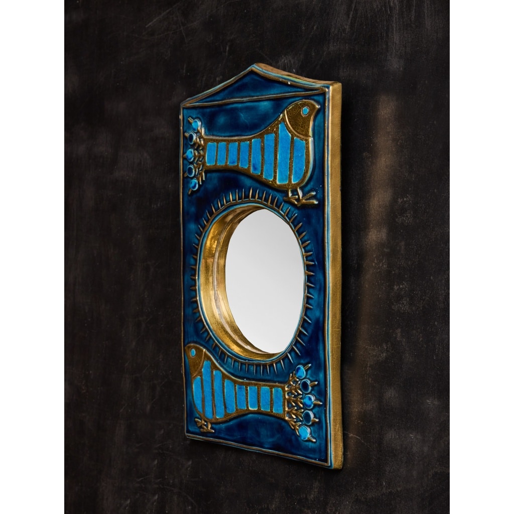 Mithe Espelt Blue Ceramic and Birds Decor Mirror | Biron 