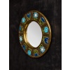Round Mithe Espelt Ceramic Mirror with Blue Flower Decors | Biron 