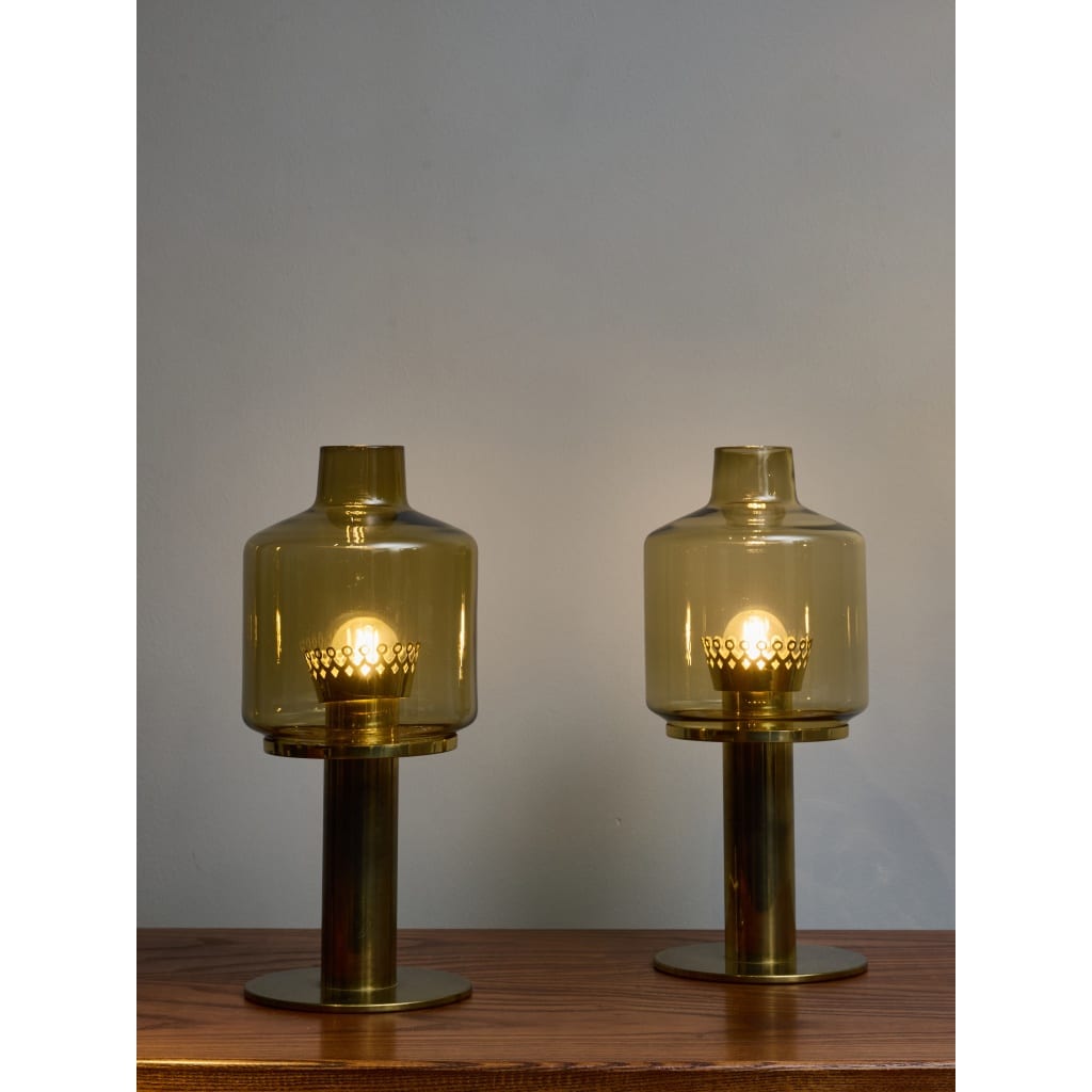 Pair of Hans-Agne Jakobsson Brass and Glass B102 Table Lamps | Biron 