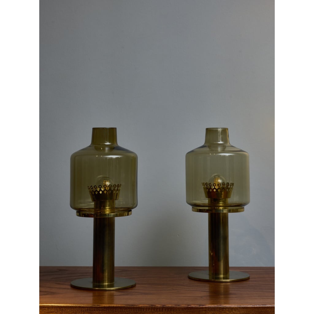 Pair of Hans-Agne Jakobsson Brass and Glass B102 Table Lamps | Biron 