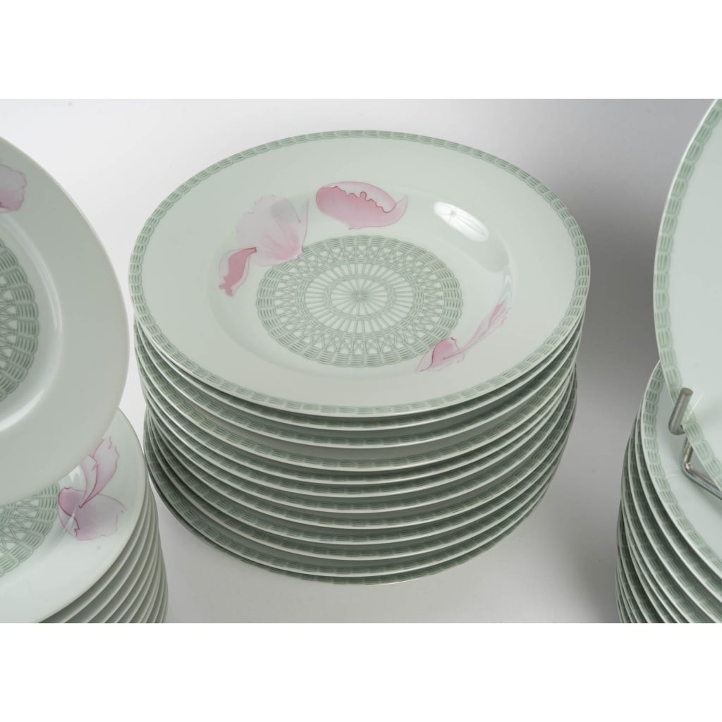 Rare Service de Vaisselle Hermès « Les Pivoines » | Ensemble Pour 12 Personnes ( 45 Pièces) | Biron 