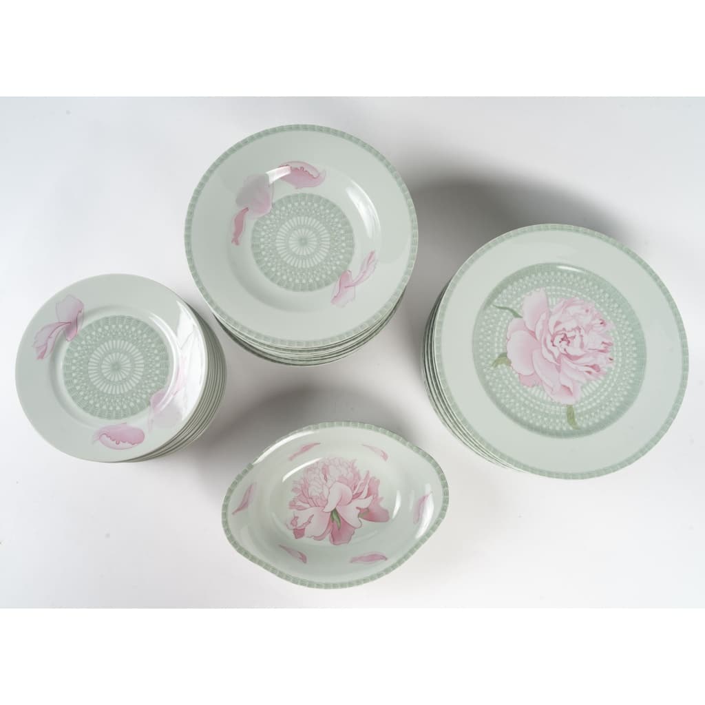 Rare Service de Vaisselle Hermès « Les Pivoines » | Ensemble Pour 12 Personnes ( 45 Pièces) | Biron 