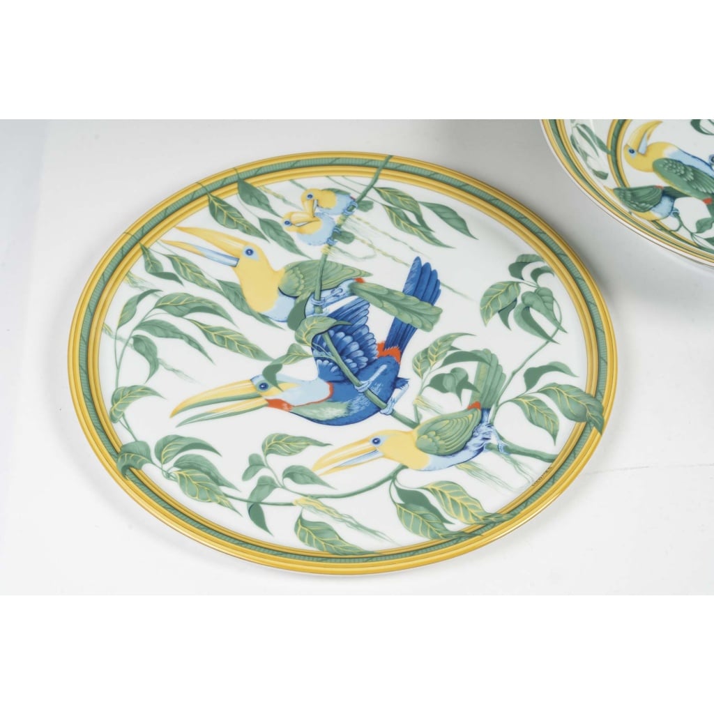 Rare Service Hermès « Toucans » En Porcelaine De Limoges | 1986 | 40 Pièces | Pour 12 Personnes | Biron 