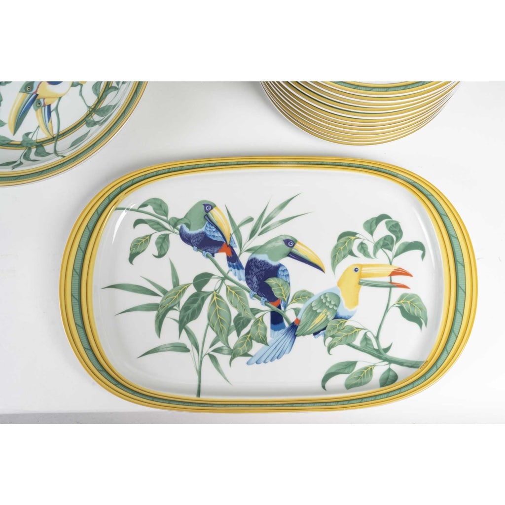 Rare Service Hermès « Toucans » En Porcelaine De Limoges | 1986 | 40 Pièces | Pour 12 Personnes | Biron 