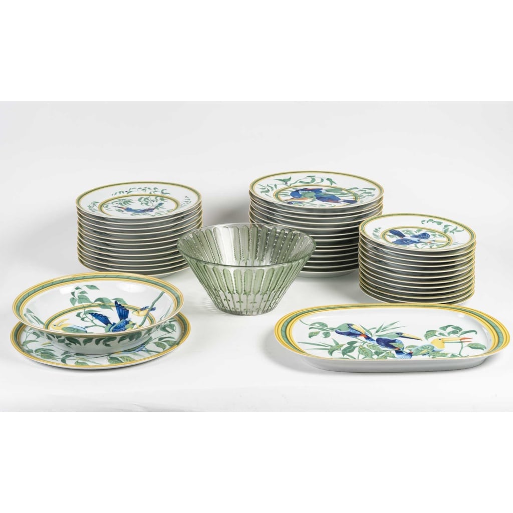 Bol Plumes Lalique en Cristal Givré Teinté Vert | Pièce Rare Signée et Unique | Biron 