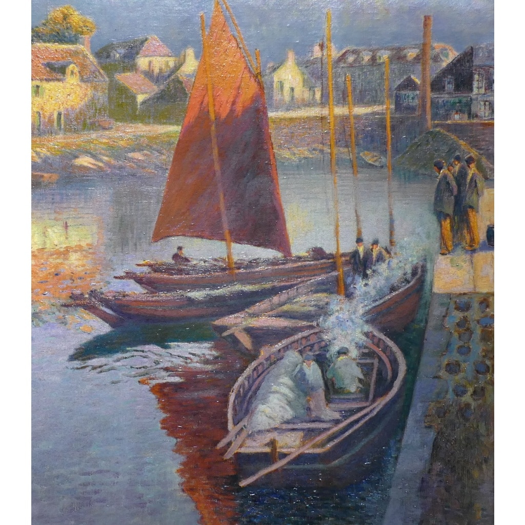 BOUVET Max Peinture Française Marine 20ème Siècle Petit Port Breton Huile Sur toile Signée Certificat d’authenticité | Biron 