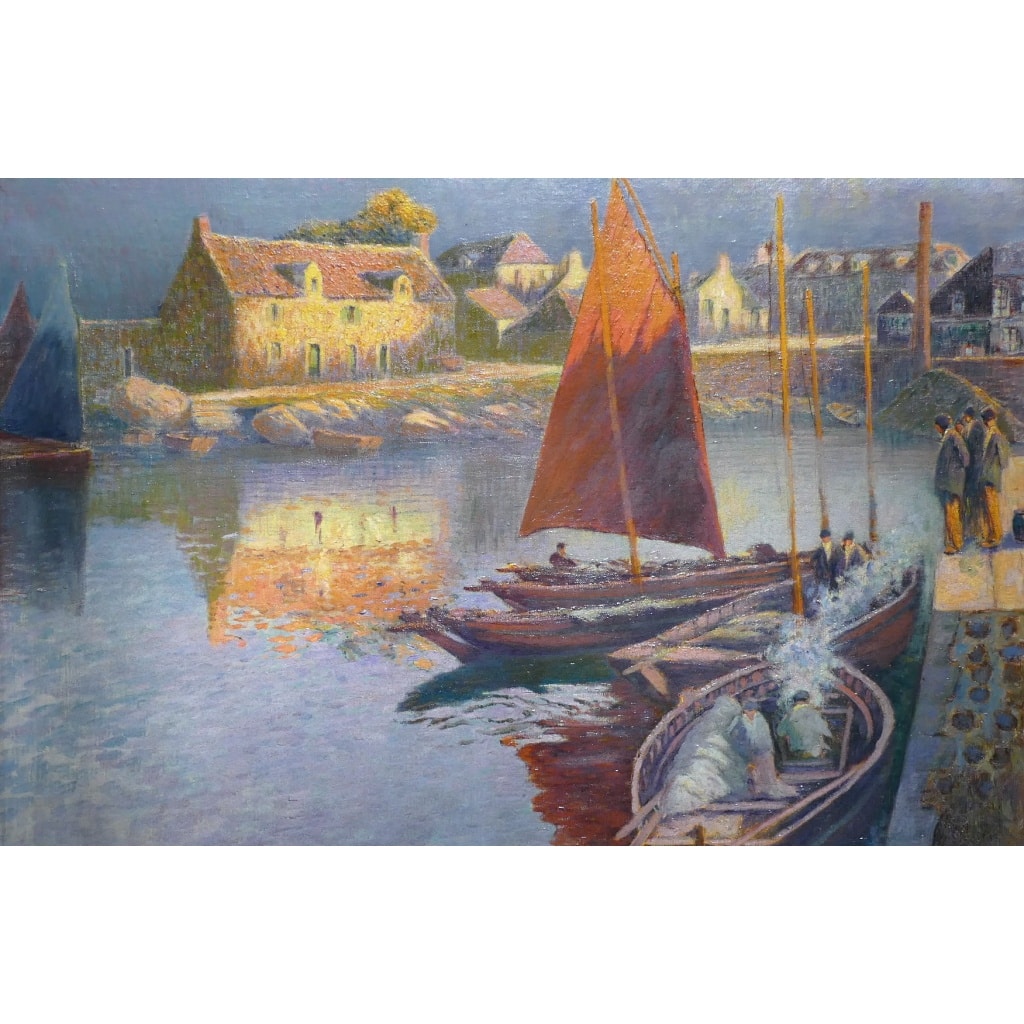 BOUVET Max Peinture Française Marine 20ème Siècle Petit Port Breton Huile Sur toile Signée Certificat d’authenticité | Biron 