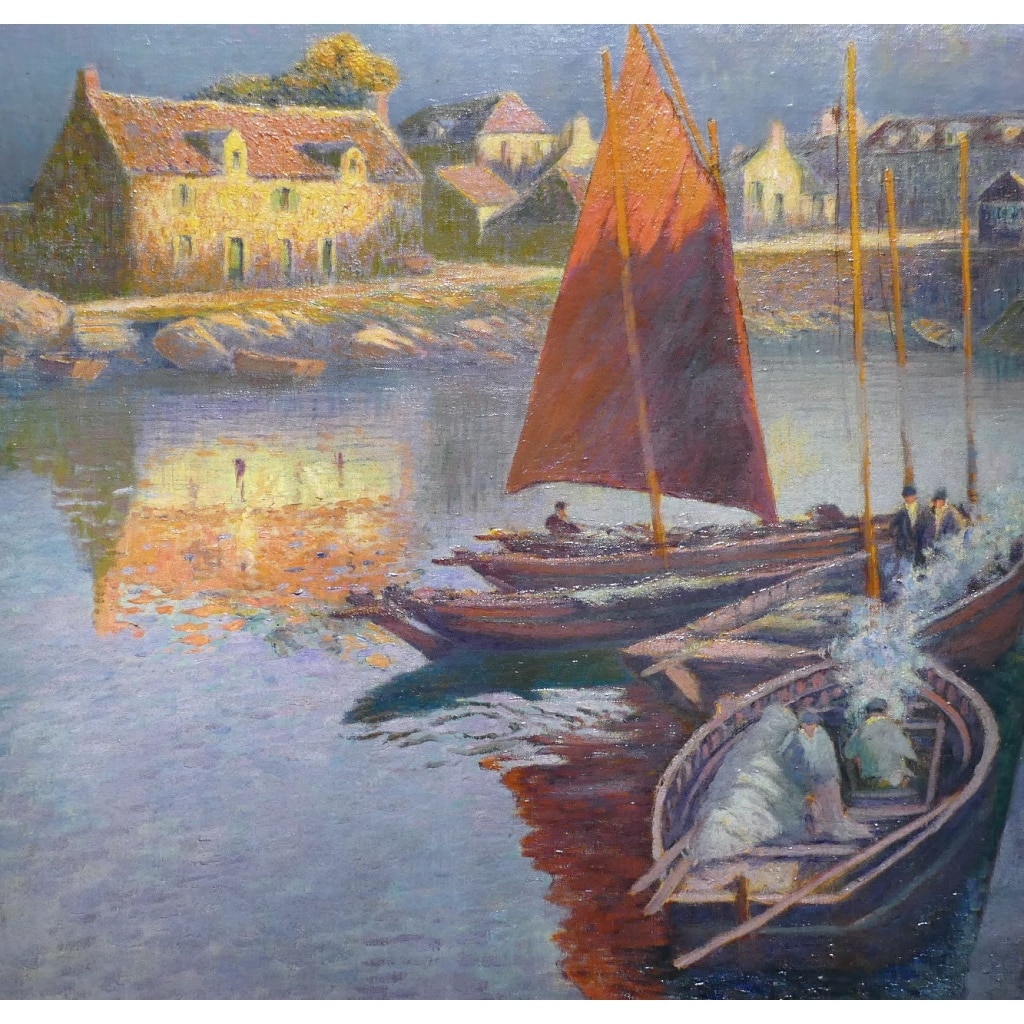 BOUVET Max Peinture Française Marine 20ème Siècle Petit Port Breton Huile Sur toile Signée Certificat d’authenticité | Biron 