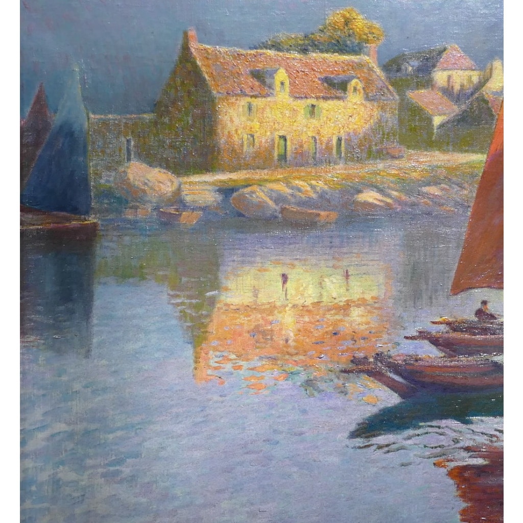 BOUVET Max Peinture Française Marine 20ème Siècle Petit Port Breton Huile Sur toile Signée Certificat d’authenticité | Biron 