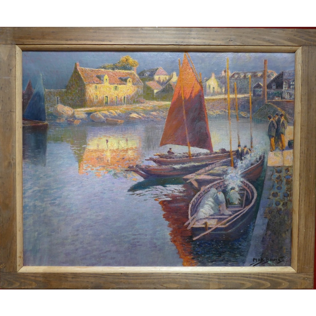 BOUVET Max Peinture Française Marine 20ème Siècle Petit Port Breton Huile Sur toile Signée Certificat d’authenticité | Biron 