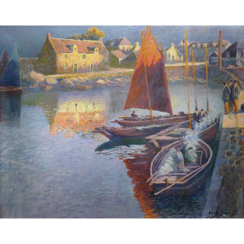 BOUVET Max Peinture Française Marine 20ème Siècle Petit Port Breton Huile Sur toile Signée Certificat d’authenticité | Biron 