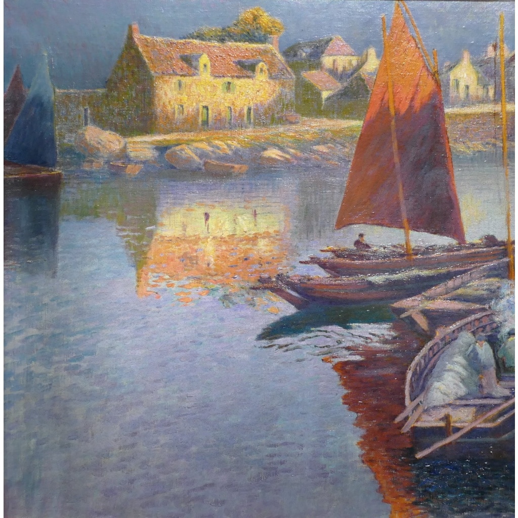BOUVET Max Peinture Française Marine 20ème Siècle Petit Port Breton Huile Sur toile Signée Certificat d’authenticité | Biron 