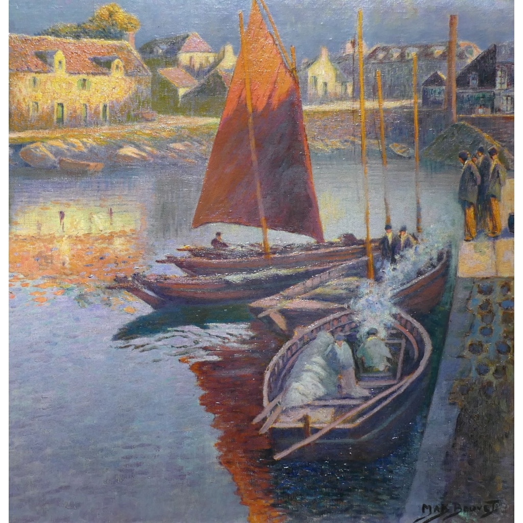 BOUVET Max Peinture Française Marine 20ème Siècle Petit Port Breton Huile Sur toile Signée Certificat d’authenticité | Biron 