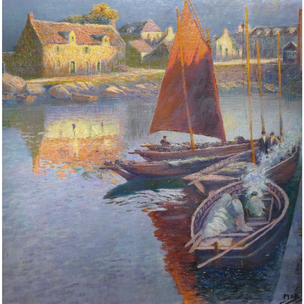 BOUVET Max Peinture Française Marine 20ème Siècle Petit Port Breton Huile Sur toile Signée Certificat d’authenticité | Biron 