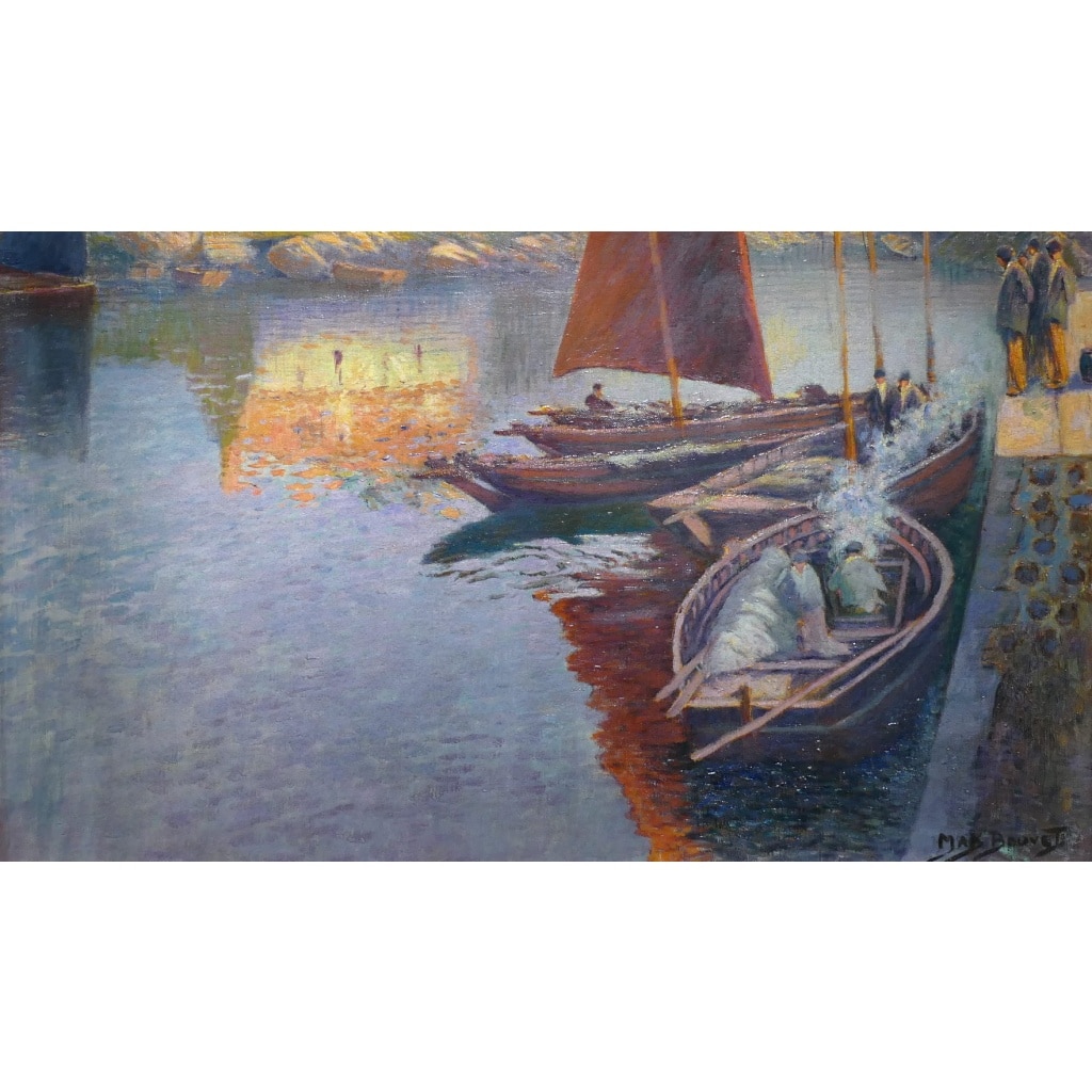 BOUVET Max Peinture Française Marine 20ème Siècle Petit Port Breton Huile Sur toile Signée Certificat d’authenticité | Biron 