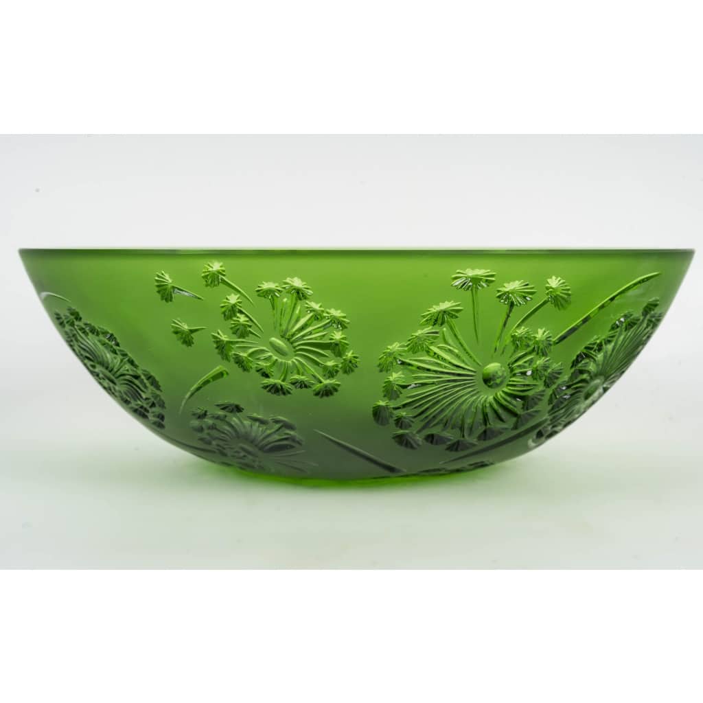 Maison Lalique France Coupe Verte au Décor de Fleurs de Pissenlits | Biron 