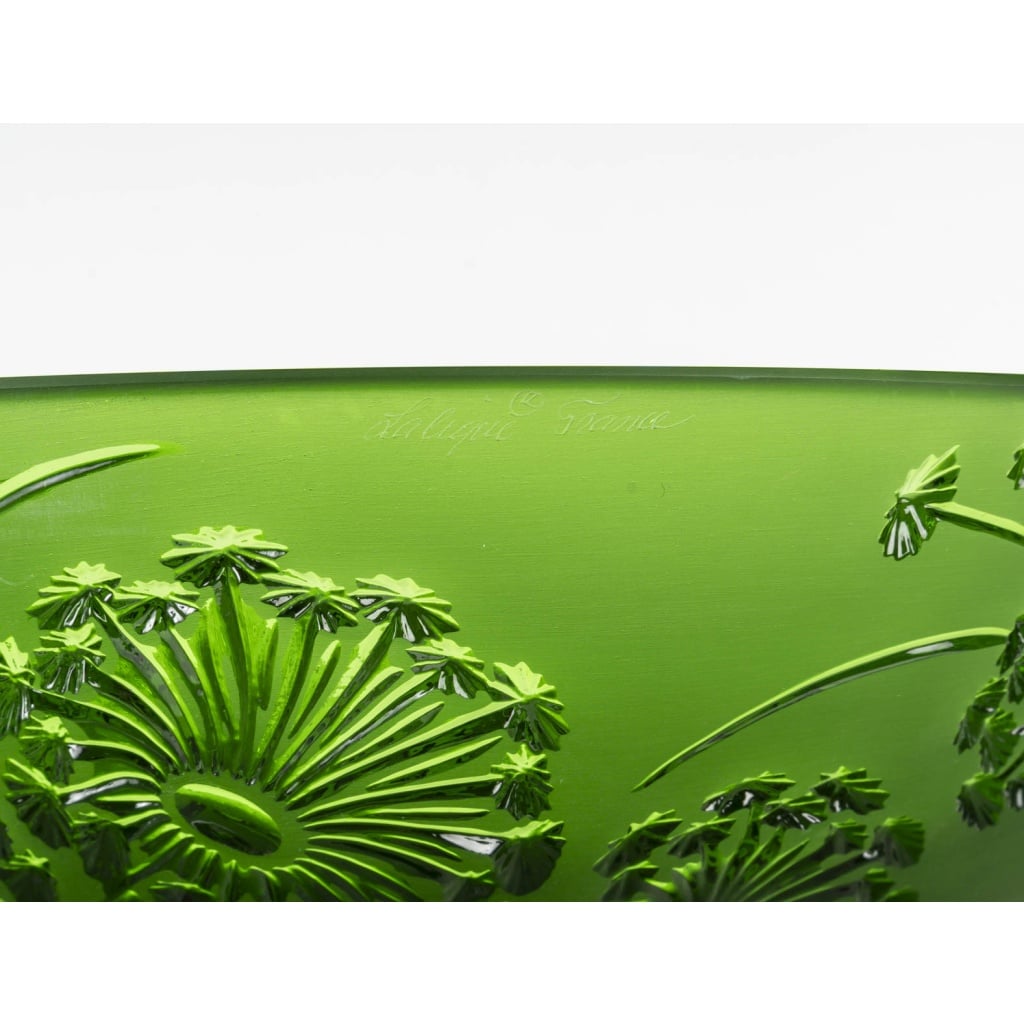 Maison Lalique France Coupe Verte au Décor de Fleurs de Pissenlits | Biron 