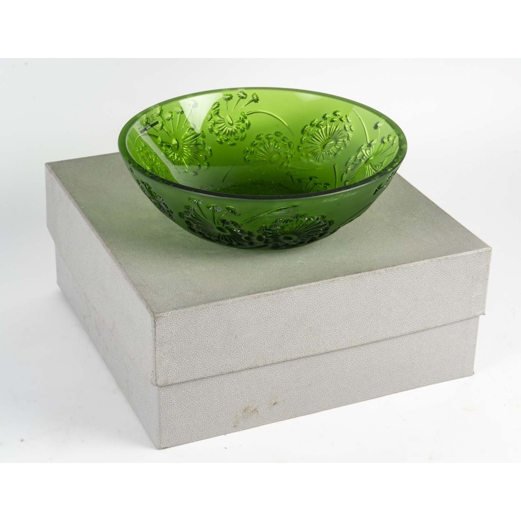 Maison Lalique France Coupe Verte au Décor de Fleurs de Pissenlits | Biron 