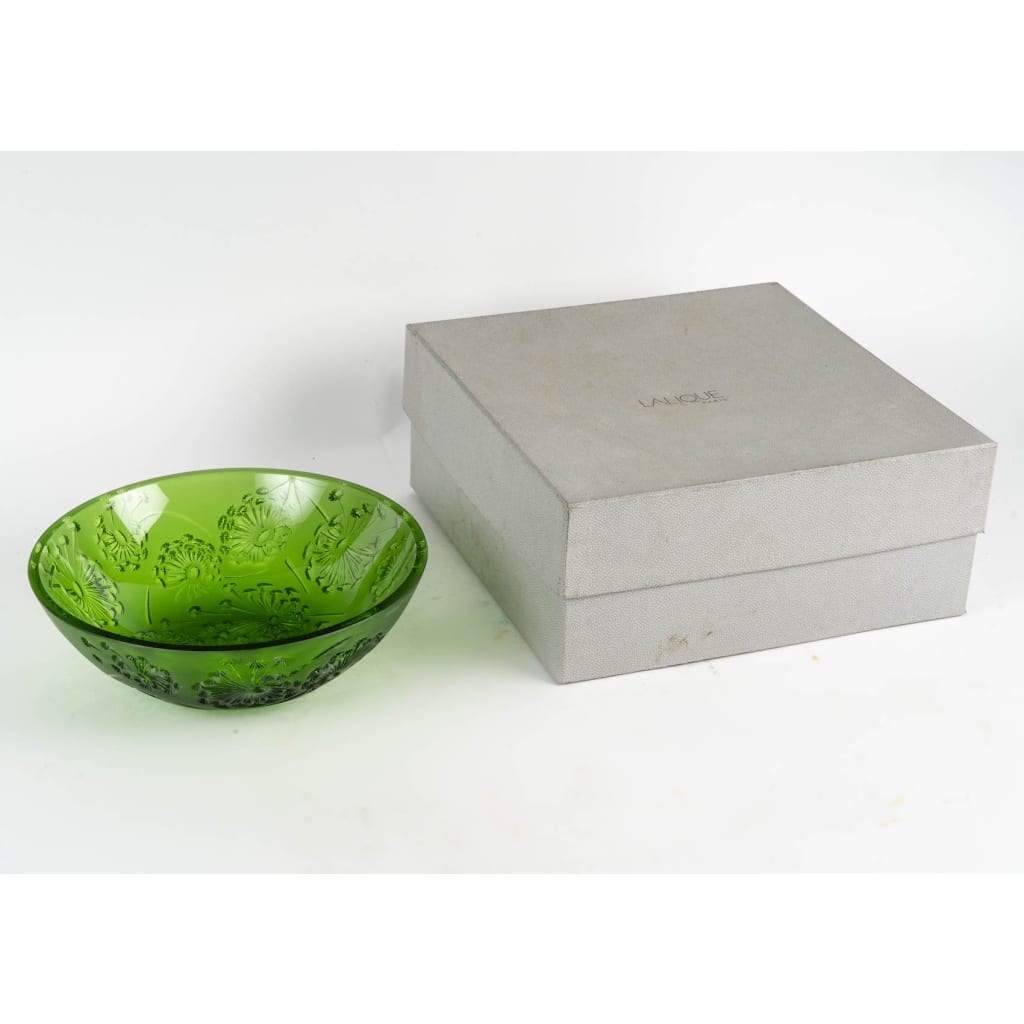Maison Lalique France Coupe Verte au Décor de Fleurs de Pissenlits | Biron 