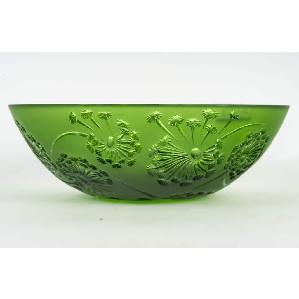 Maison Lalique France Coupe Verte au Décor de Fleurs de Pissenlits | Biron 