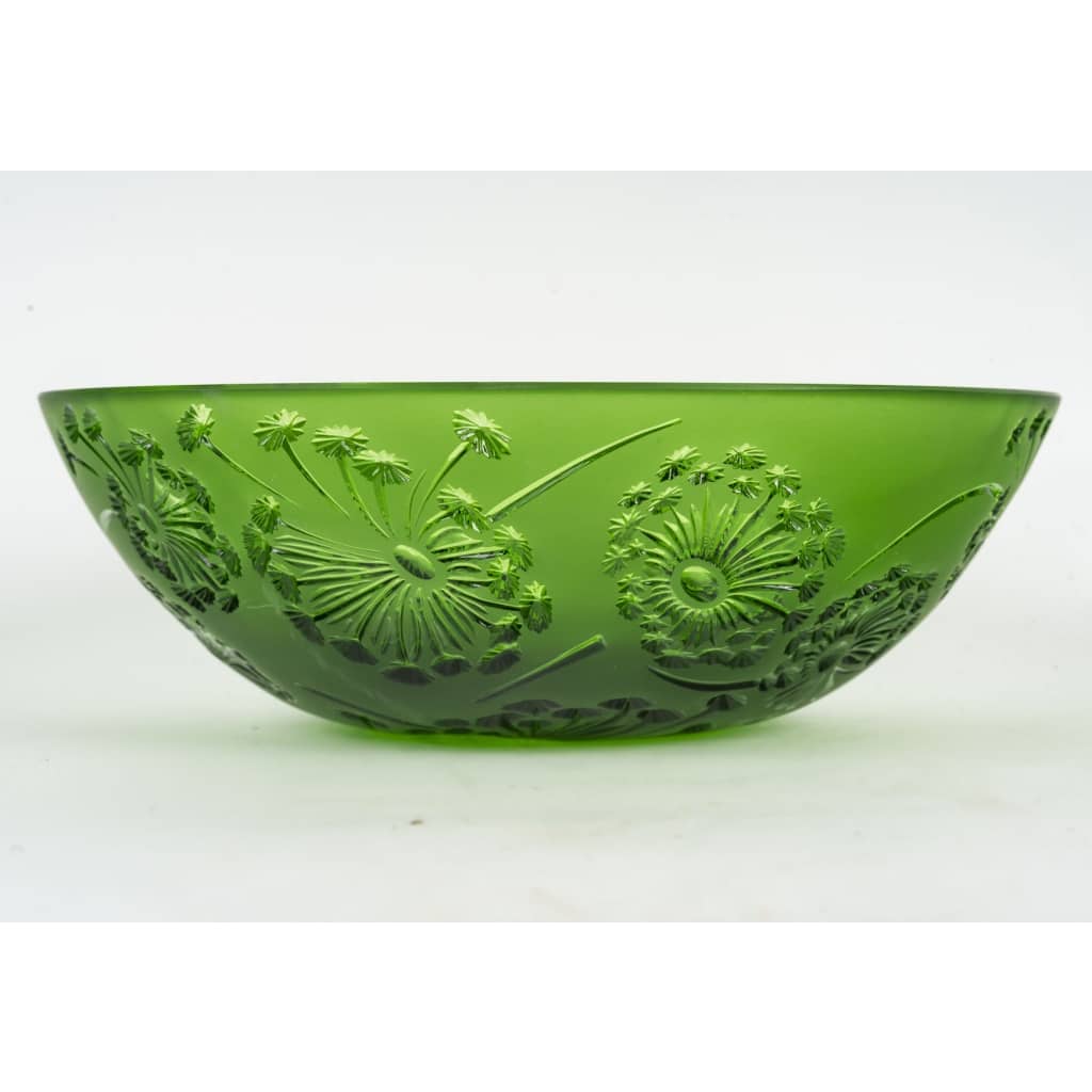 Maison Lalique France Coupe Verte au Décor de Fleurs de Pissenlits | Biron 