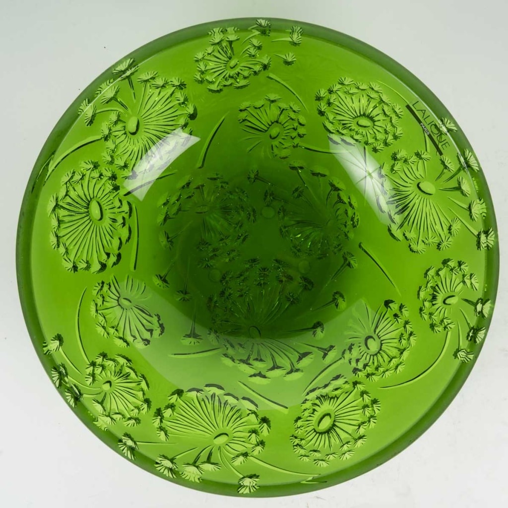Maison Lalique France Coupe Verte au Décor de Fleurs de Pissenlits | Biron 