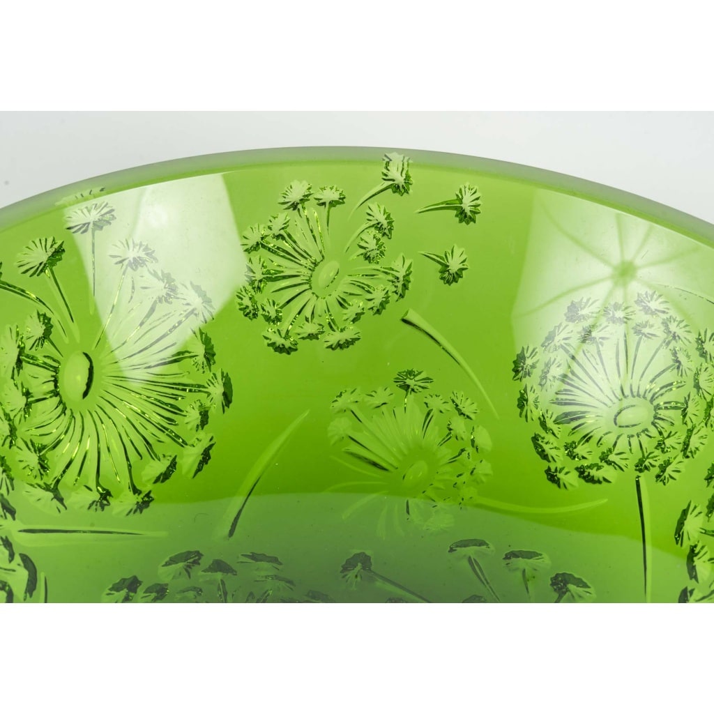 Maison Lalique France Coupe Verte au Décor de Fleurs de Pissenlits | Biron 