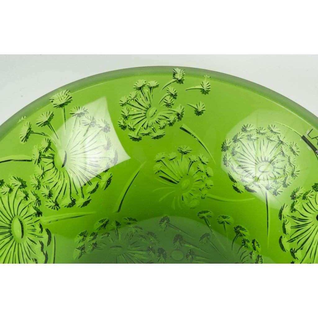 Maison Lalique France Coupe Verte au Décor de Fleurs de Pissenlits | Biron 
