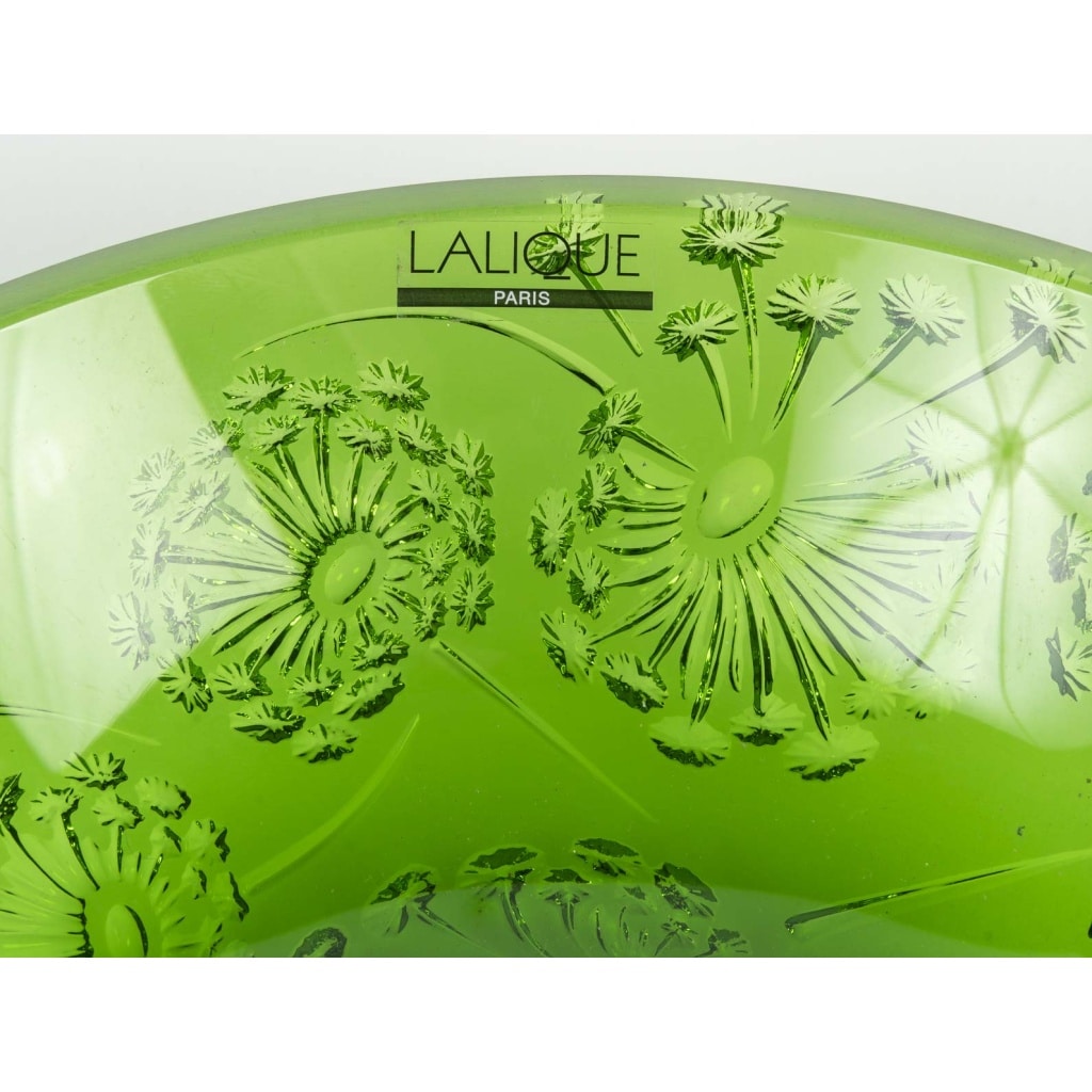 Maison Lalique France Coupe Verte au Décor de Fleurs de Pissenlits | Biron 
