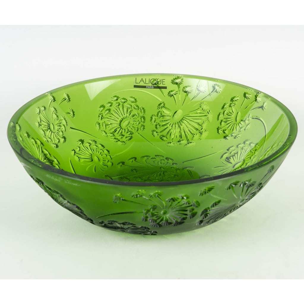 Maison Lalique France Coupe Verte au Décor de Fleurs de Pissenlits | Biron 