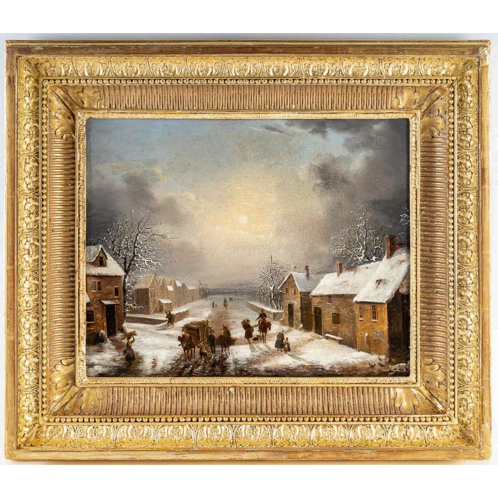 Louis-Claude Malbranche (1790-1838) Scène de vie à la campagne sous la neige huile sur toile vers 1820 | Biron 
