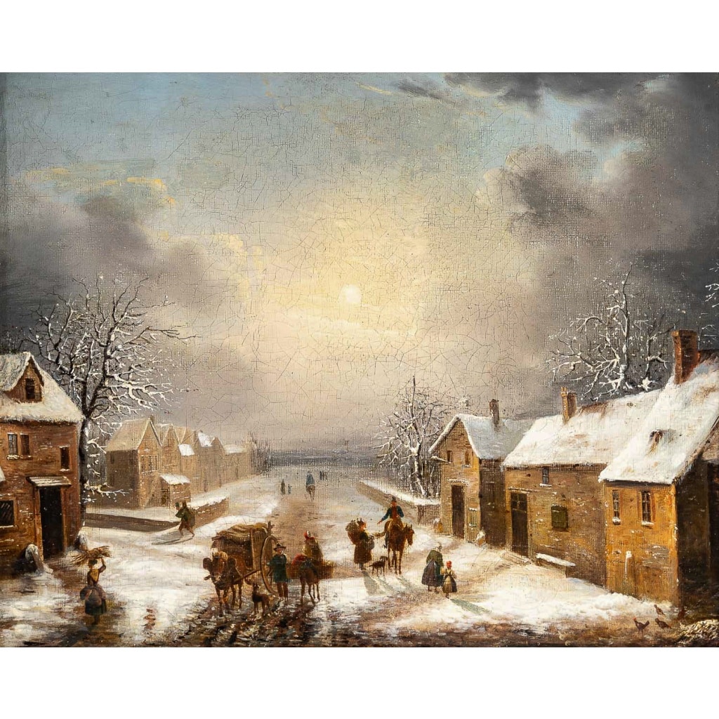 Louis-Claude Malbranche (1790-1838) Scène de vie à la campagne sous la neige huile sur toile vers 1820 | Biron 