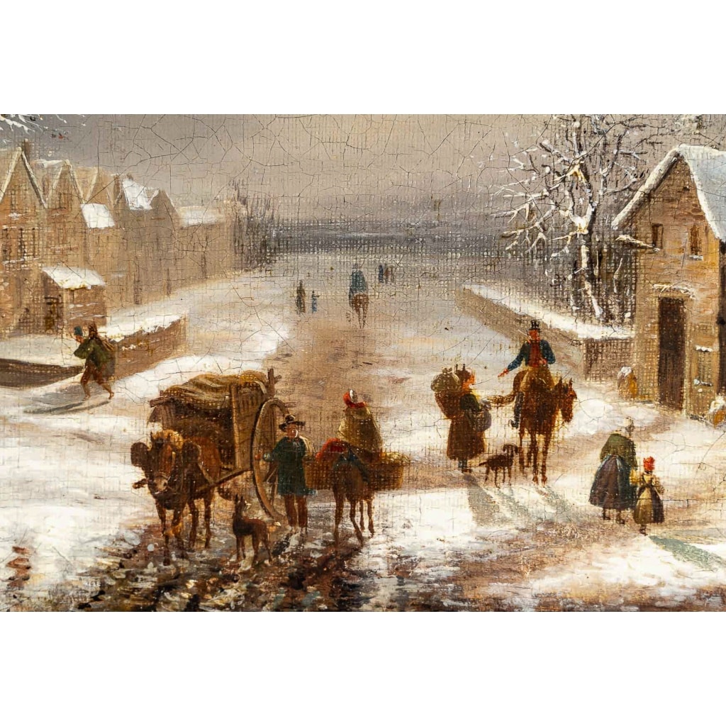 Louis-Claude Malbranche (1790-1838) Scène de vie à la campagne sous la neige huile sur toile vers 1820 | Biron 