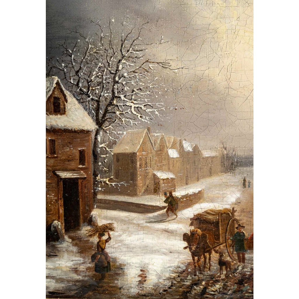 Louis-Claude Malbranche (1790-1838) Scène de vie à la campagne sous la neige huile sur toile vers 1820 | Biron 