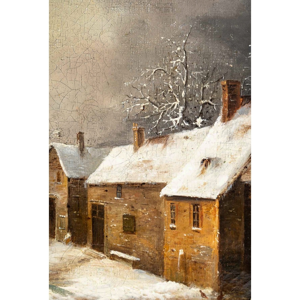 Louis-Claude Malbranche (1790-1838) Scène de vie à la campagne sous la neige huile sur toile vers 1820 | Biron 