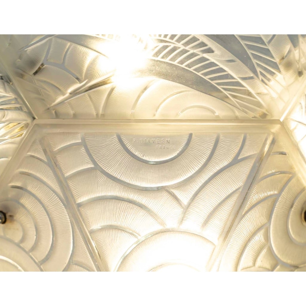 Lustre Art Déco aux Cigognes, Pierre d’Avesn France, circa 1930 | Biron 