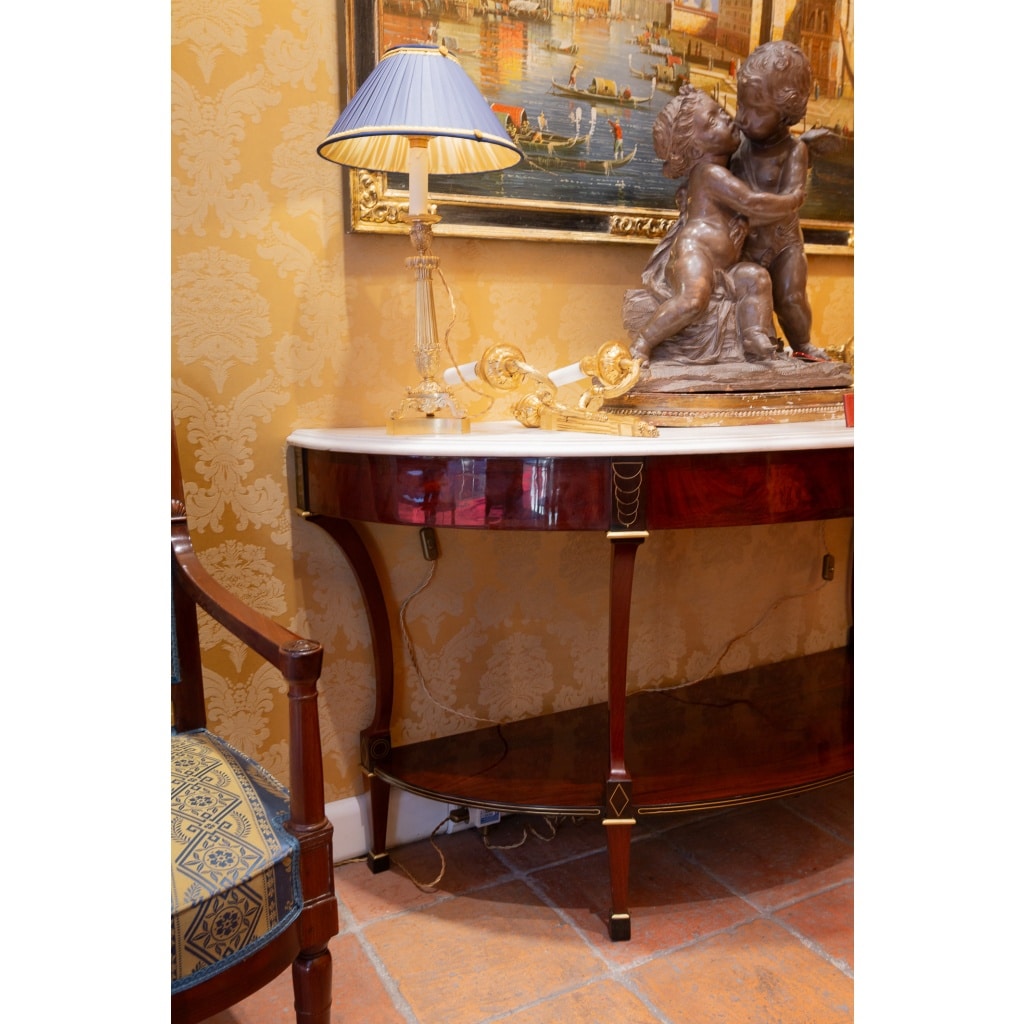 Jean-Joseph Chapuis (1765-1864) Console demi-lune en Acajou et marbre blanc époque Directoire | Biron 
