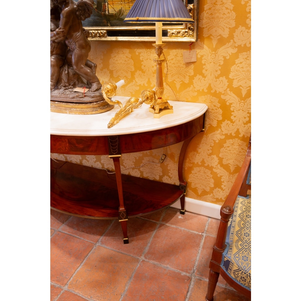 Jean-Joseph Chapuis (1765-1864) Console demi-lune en Acajou et marbre blanc époque Directoire | Biron 
