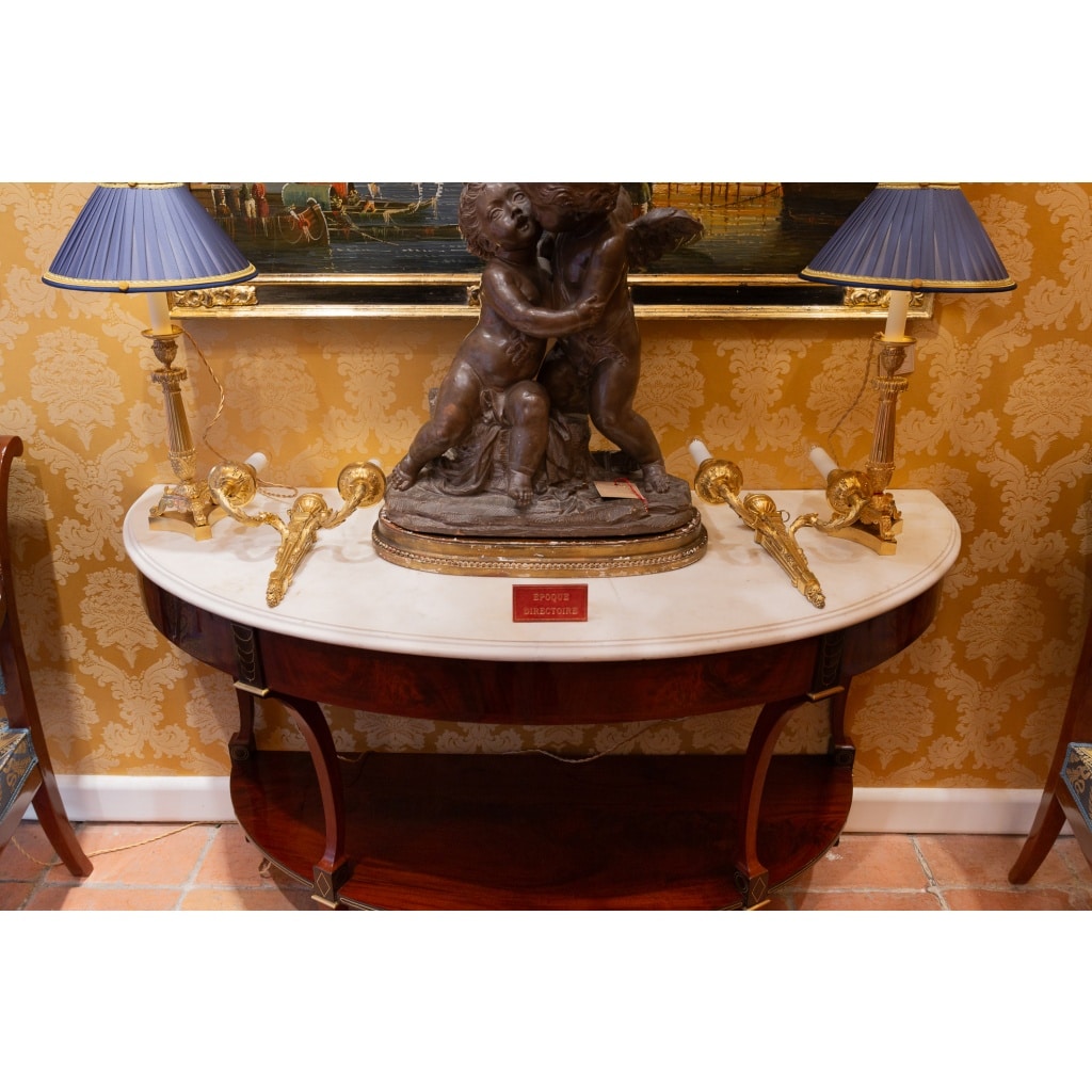 Jean-Joseph Chapuis (1765-1864) Console demi-lune en Acajou et marbre blanc époque Directoire | Biron 
